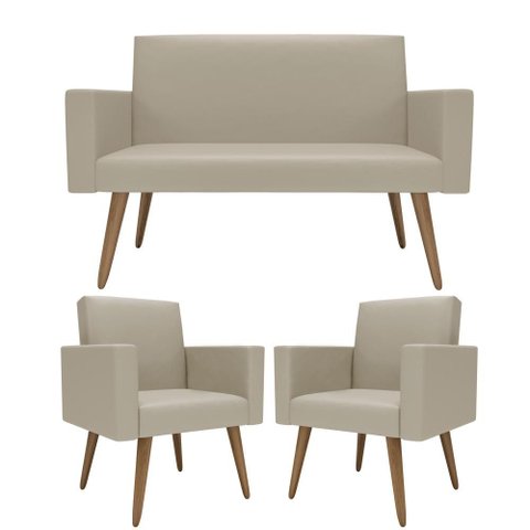 Kit Sófa 2 Lugares e 2 Poltronas para Sala de Estar Recepção Bege