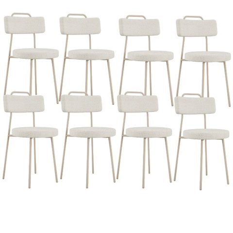 Kit 08 Cadeiras Decorativas Estofada Sala Jantar Barcelona Arena L02 Linho Champagne - Lyam
