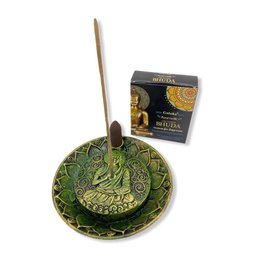 Incensário Cascata Prato Buda verde 12 cm em resina - traz proteção, harmonia e paz - 1