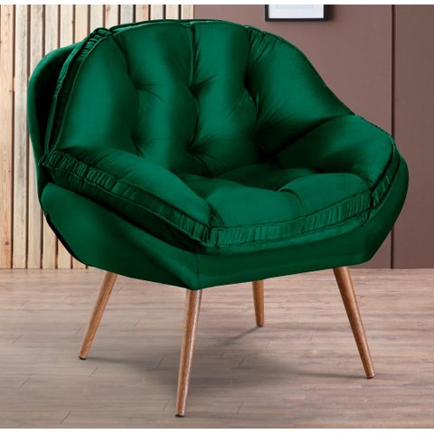 Poltrona Decorativa Almofadada Pé Palito Veludo Dallas Verde