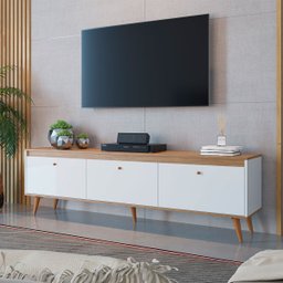 Rack para Sala de TV Grande Até 60’ 180 Cm Pés Palito Viena Branco Mel MDP - ClickLar - 1