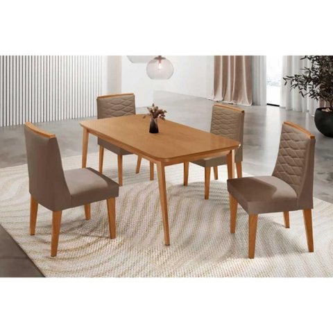 Mesa Cozinha Havana 120 + 4 Cad Maldivas Naturale Rufato