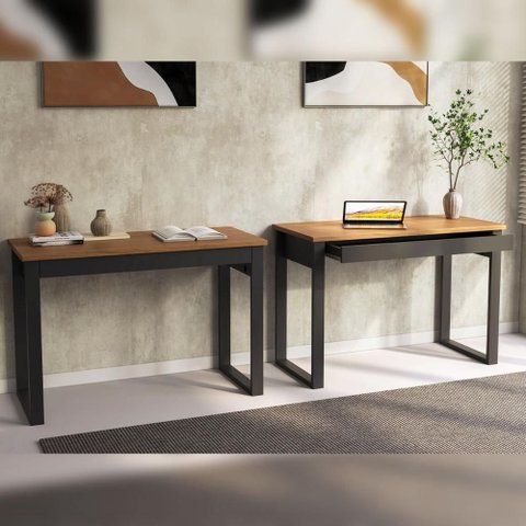 Mesas Escrivaninha Industrial 118cm com Gaveta Escritório Cor:freijó com Preto Fosco