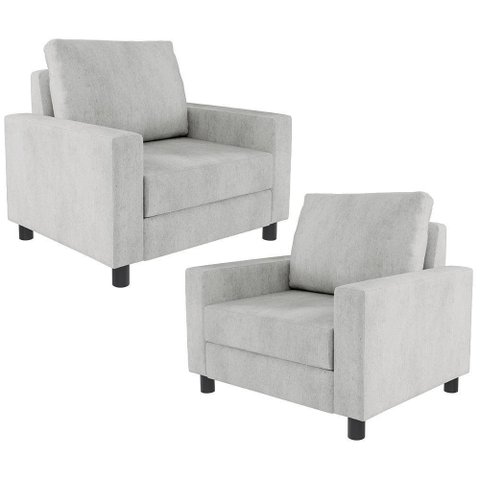 Kit 02 Poltronas Malta Linho Cinza