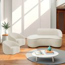Ver imagem 1 de Kit Divã Recamier Orgânico Marrocos 180cm Lado Esquerdo e 2 Poltronas Amore Bouclé Bege