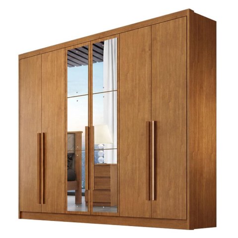Guarda Roupa Casal Linea 6 Portas 8 Gavetas com Espelho Cinamomo - Novo Horizonte