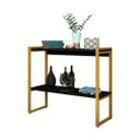 Ver imagem 2 de Aparador Industrial Ísis Base Aço Dourado 2 Prateleiras MDF Base Dourada/Preto