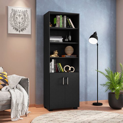 Livreiro Multiuso 2 Portas Pequenas - Preto Móveis Leão