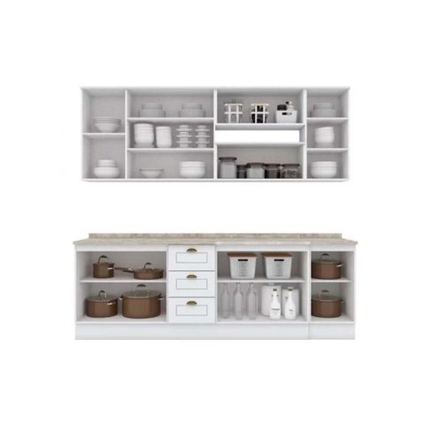 Cozinha Modulada Completa Americana 10 Peças (4aéreos+3balcões+3complementos ) C5p31 Branco -