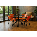 Ver imagem 1 de Jogo Mesa Redonda para Restaurante Comércio com 4 Cadeiras Iso Laranja Base Preta Ecomhome