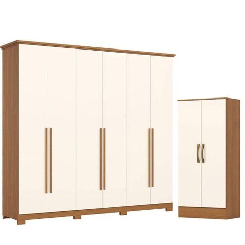 Guarda Roupa Casal Leblon D327 6 Portas de Bater 6 Gavetas Cinamomo Off White Henn