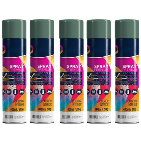 Tinta Spray 400ml Verde Escuro Uso Geral em Aço Ferro Gesso Cerâmica Couro | Universo | Kit 05 Un