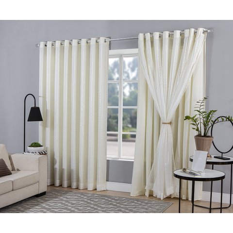 cortina quarto voal xadrez c/ forro tecido palha 4,00x2,80