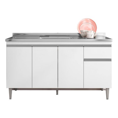 Balcão Gabinete Multiuso Tatiane 150cm 4 Portas 01 Gaveta Ajl Móveis
