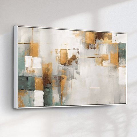 Quadro Decorativo Abstrato Dourado com Verde