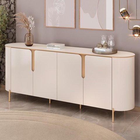 Aparador Buffet para Sala de Jantar 4 Portas Orgânico Lia D05 Off White - Lyam Decor