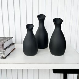 Trio vaso garrafa preto fosco em cerâmica enfeite de mesa - 2