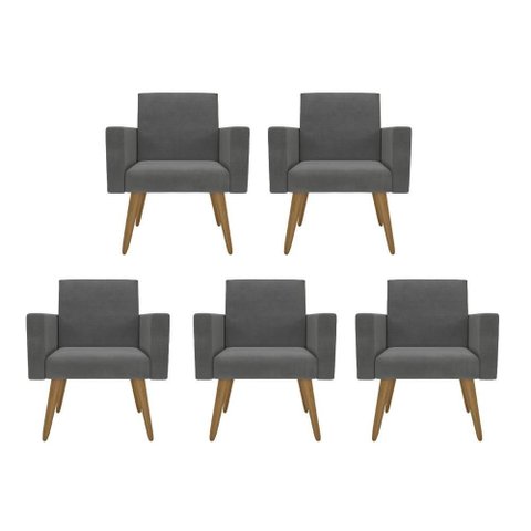 Kit 5 Poltronas: Elegância e Glamur Absolutos no Salão Cinza-escuro