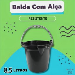 Balde 8,5 Litros Preto C/ Alça Limpeza Domestica Preto Faxina Jardinagem Redondo Material Resistente - 7