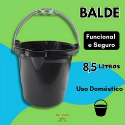 Balde 8,5 Litros Preto C/ Alça Limpeza Domestica Preto Faxina Jardinagem Redondo Material Resistente - 2