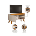 Ver imagem 3 de Rack Bancada para TV até 43" Sala Doca 1 Porta 1 Prateleira Pés Usinados Cinamomo Off White Madetec