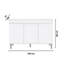 Ver imagem 3 de Balcão Cozinha Manu 120 Cm com Pés 3 Portas sem Tampo Branco - Ajl Móveis