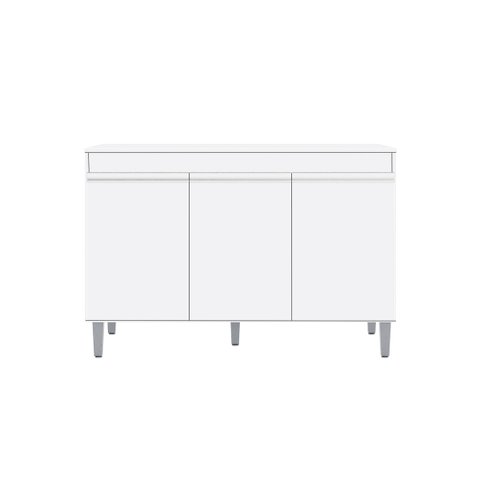 Balcão Cozinha Manu 120 Cm com Pés 3 Portas sem Tampo Branco - Ajl Móveis