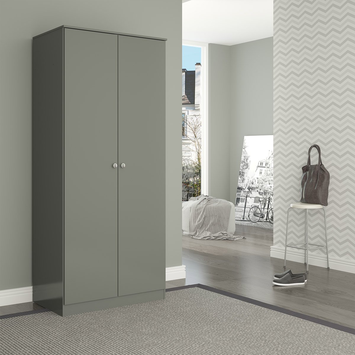 Guarda-roupa Solteiro 2 Portas Cabideiro 75x175cm London Cinza 6502 - 2