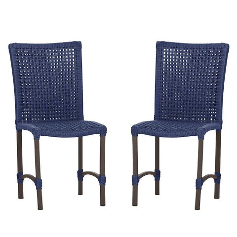 2 Cadeiras de Jantar Cannes de Alumínio Pintura Marrom Trama Azul