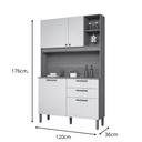 Ver imagem 4 de Armário para Cozinha 120cm Lume Compacto Robusto Pequeno para Apartamento 4 Portas com 2 Gavetas:gra