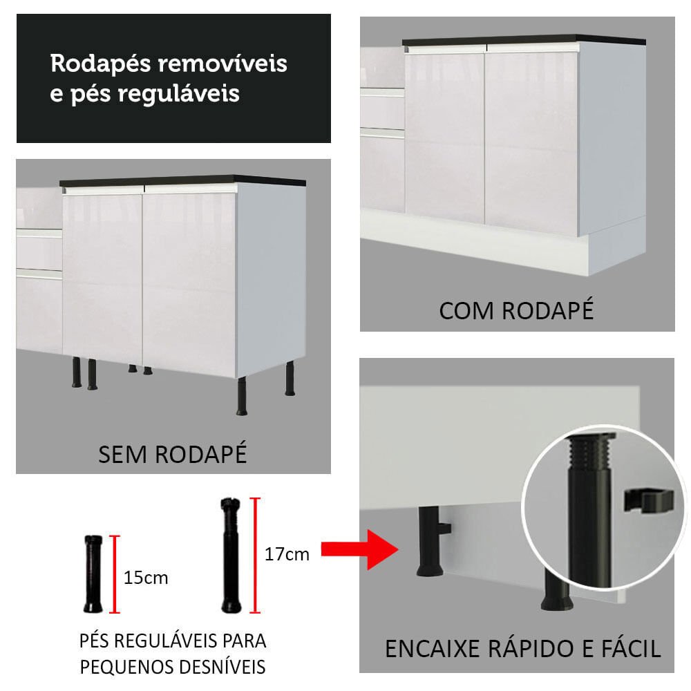 Cozinha Completa de Canto 100% MDF Madesa Acordes 459001 Armário e Balcão Frentes Branco Brilho Cor: - 8