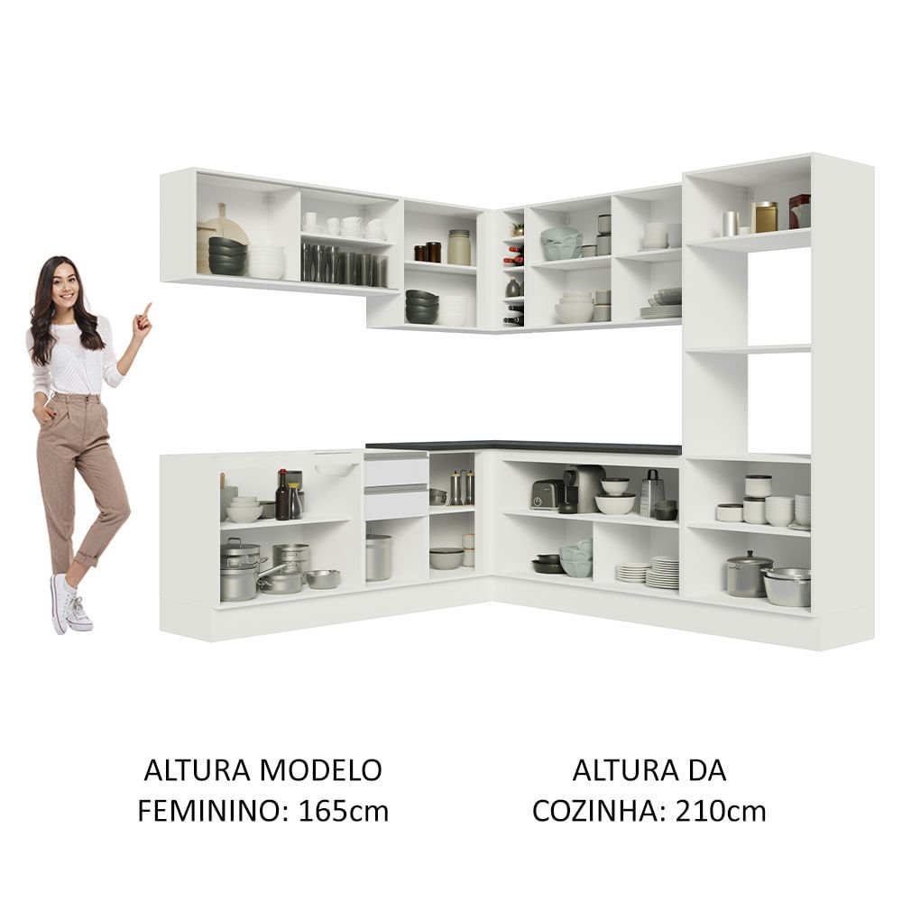 Cozinha Completa de Canto 100% MDF Madesa Acordes 459001 Armário e Balcão Frentes Branco Brilho Cor: - 5