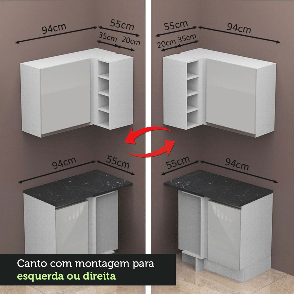 Cozinha Completa de Canto 100% MDF Madesa Acordes 459001 Armário e Balcão Frentes Branco Brilho Cor: - 9