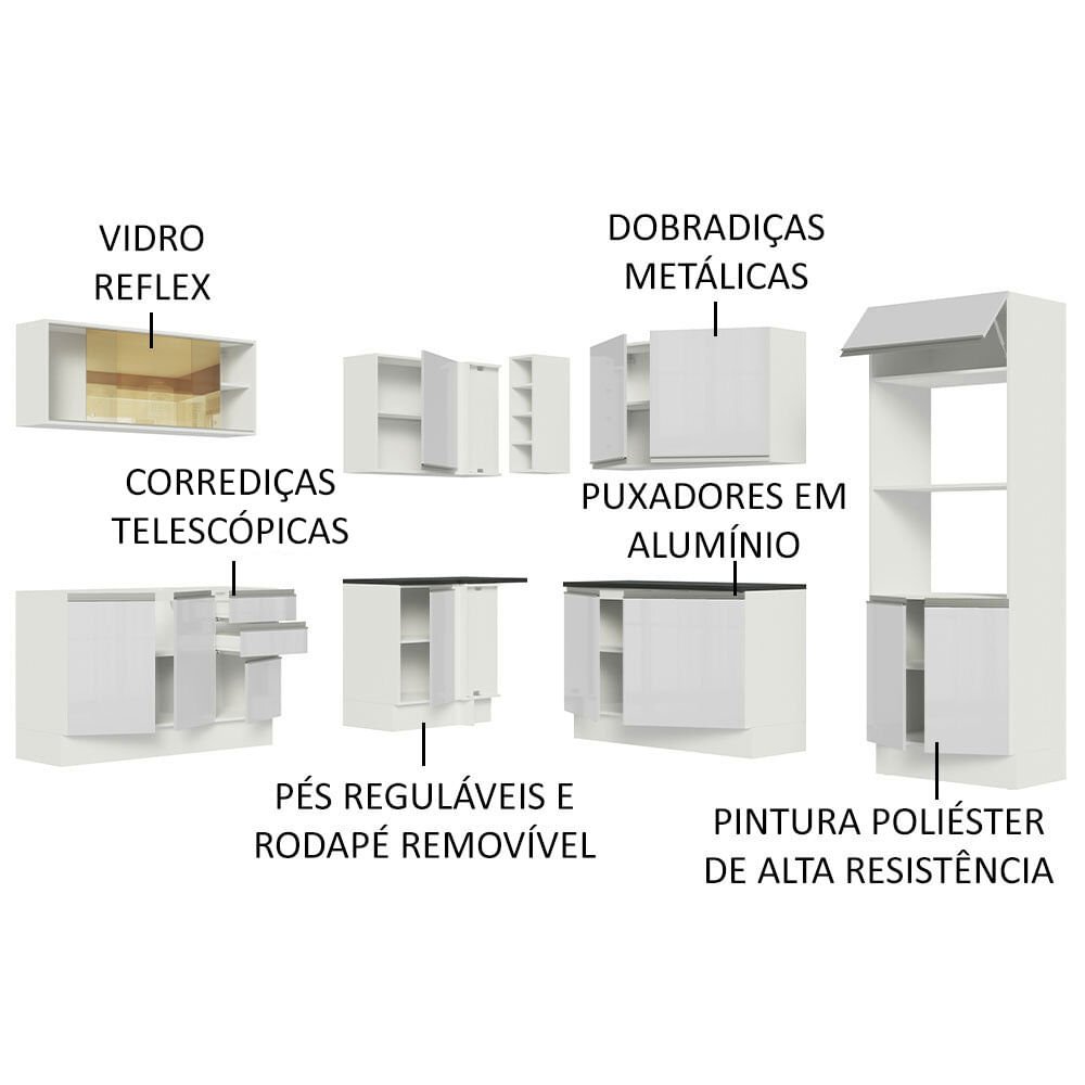 Cozinha Completa de Canto 100% MDF Madesa Acordes 459001 Armário e Balcão Frentes Branco Brilho Cor: - 4