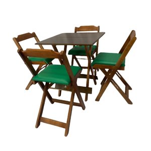 Conjunto Dobrável 70x70 Imbuia com 4 Cadeiras Estofada Verde