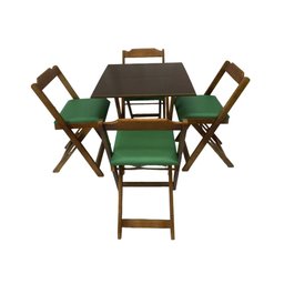 Conjunto Dobrável 70x70 Imbuia com 4 Cadeiras Estofada Verde - 2