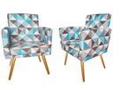 Ver imagem 1 de Kit 2 Poltronas Decorativa Nina Suede Triângulo Azul Pés Madeira Ms Decor