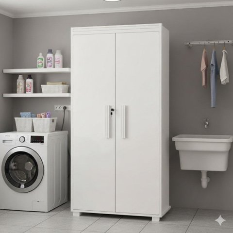 Armário Multiuso 2 Portas 8 Nichos 1 Prateleira para Lavanderia Quarto ou Escritório:branco