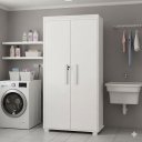 Ver imagem 1 de Armário Multiuso 2 Portas 8 Nichos 1 Prateleira para Lavanderia Quarto ou Escritório:branco