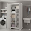 Ver imagem 2 de Armário Multiuso 2 Portas 8 Nichos 1 Prateleira para Lavanderia Quarto ou Escritório:branco