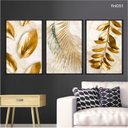 Ver imagem 2 de Kit 03 Quadros Decorativos - Natureza Dourada Folhas Ouro Flnt051 - Vidro com Impressão Uv - 40x60cm