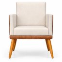 Ver imagem 7 de Kit 3 Poltronas Decorativas Lis para Sala Quarto Linho Corino Assento Confortável Pé Palito Castanho