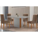 Ver imagem 1 de Conjunto: Mesa Sala Jantar Pietá Tampo c/ Vidro Curvo 120cm+4 Cadeiras Dakota Madeira Naturale/Off