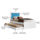 Ver imagem 4 de Bicama Solteiro Luara Branco/azul Resistente de Mdf Moderna para Quarto