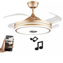 Ver imagem 2 de Ventilador Teto Retrátil Led Controle Remoto e Som Bluetooth Dourado
