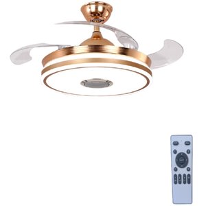 Ventilador Teto Retrátil Led Controle Remoto e Som Bluetooth Dourado