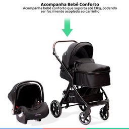 Conjunto Carrinho e Bebê Conforto Para Bebê 15Kg Travel System e Moisés Ts Kansas Preto Premium - 6
