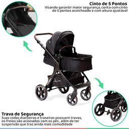 Conjunto Carrinho e Bebê Conforto Para Bebê 15Kg Travel System e Moisés Ts Kansas Preto Premium - 5