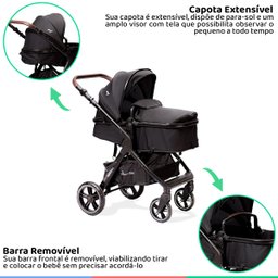 Conjunto Carrinho e Bebê Conforto Para Bebê 15Kg Travel System e Moisés Ts Kansas Preto Premium - 4