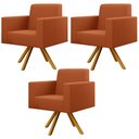 Ver imagem 1 de Kit 03 Poltronas Decorativa Base Giratória de Madeira Helô L02 Tecido Terracota - Lyam Decor